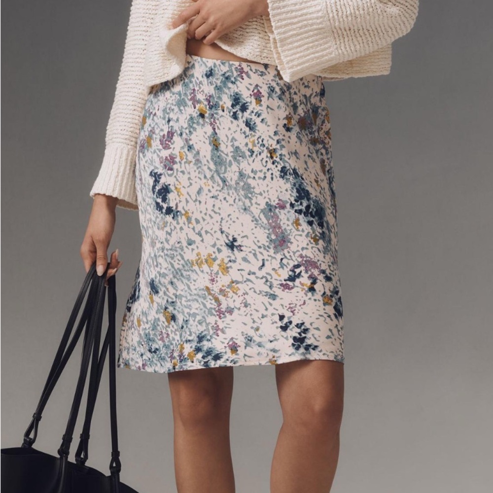 Anthropologie Blue and Pink Pencil Skirt for Work